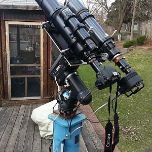My Bolingbrook Hubble. Orion 80mm refractor, Apogee 120mm refractor, Atlas computer controlled EQ mount, hand built pier, SBIG XM2000 CCD camera, Cano