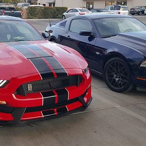 New 2016 GT350 next to old 2011 GT