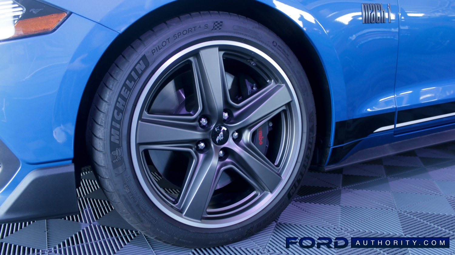 2021-Ford-Mustang-Mach-1-Exterior-Velocity-Blue-015-front-wheel-Brembo-brake-caliper.jpg