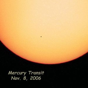 Mercury Transit Close Up, I took this in 2006, Mercury, this closest planet to the Sun moving across it's disk. On the left edge of the Sun is a Sun s