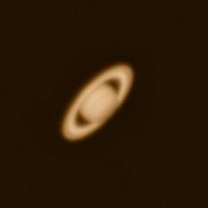 Saturn. One of my very early pictures when I was still using an 8-inch Schmitt-Cassegrain telescope. Great for seeing, not so much for astrophotograph