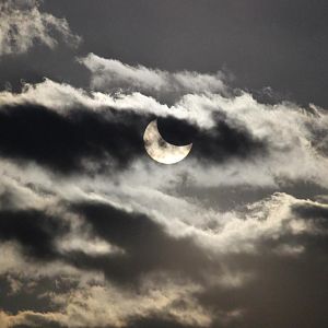 Partial solar eclipse, 10/23/2014. It was cloudy all over northern Illinois so I left work and drove 240 miles to Tiffin Iowa to get clear enough skie