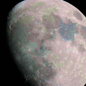 Moon Colorized. This shot illustrates the mineral content on the surface of the Moon. It's not just white dust and bluish lava. The pinkish regions sh
