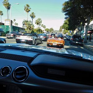 Downtown Laguna Beach -  new Z06 Convertible, top UP? (it was 65 degrees!)  Slightly older 1972 roadster top down!