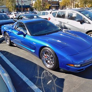 Saw a C5 Z06 in Electron Blue with chrome wheels. Brought back good memories! It's just like the one Jane had before her current C6.  She had the  sam