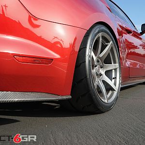 Project 6gr wheels on a Ruby Red Ford Mustang GT Rear Wheel view