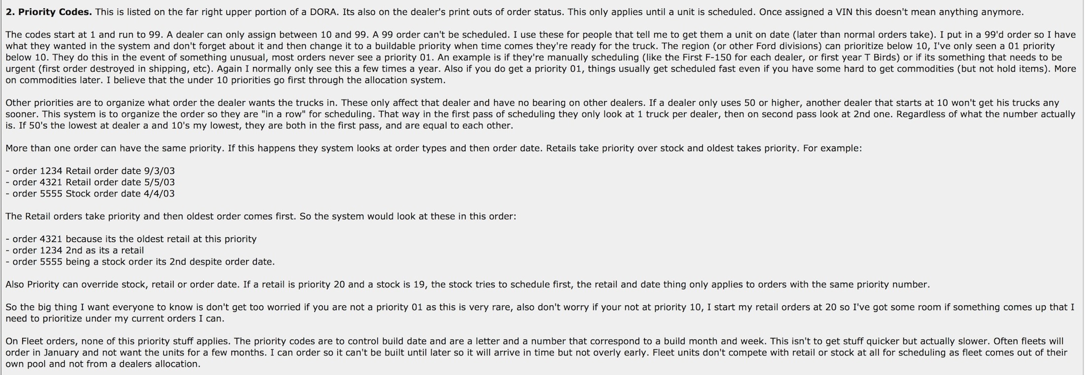 Ford order priority codes #4